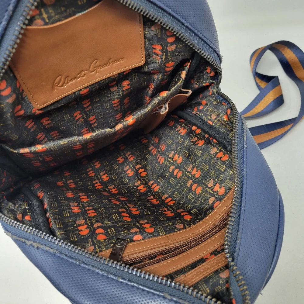 Robert Graham Blue Perforated Leather Backpack Racing Stripe Sling Bag Mens